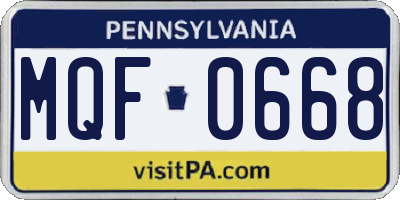 PA license plate MQF0668