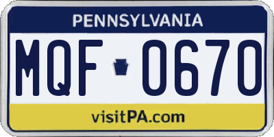 PA license plate MQF0670