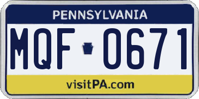 PA license plate MQF0671