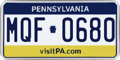 PA license plate MQF0680
