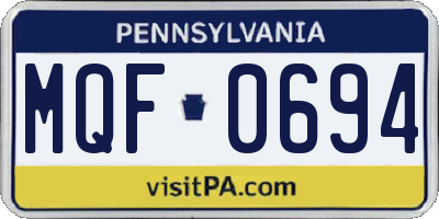 PA license plate MQF0694
