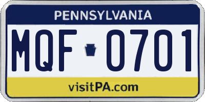 PA license plate MQF0701