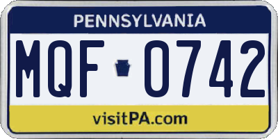 PA license plate MQF0742