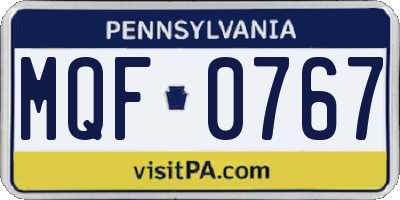 PA license plate MQF0767