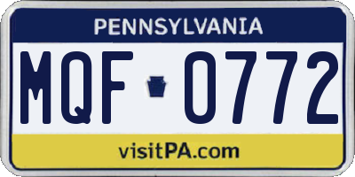 PA license plate MQF0772
