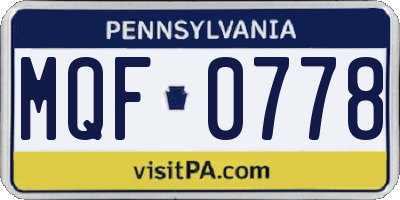 PA license plate MQF0778