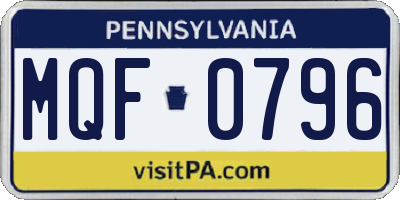 PA license plate MQF0796