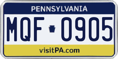 PA license plate MQF0905