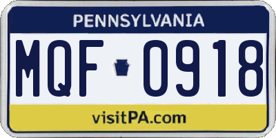 PA license plate MQF0918