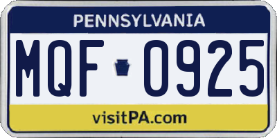 PA license plate MQF0925