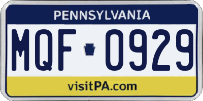 PA license plate MQF0929