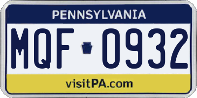 PA license plate MQF0932