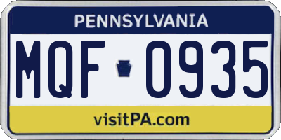 PA license plate MQF0935
