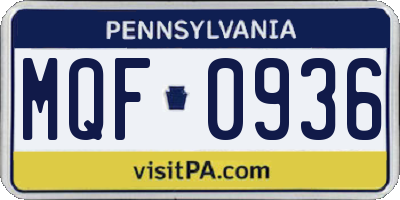 PA license plate MQF0936