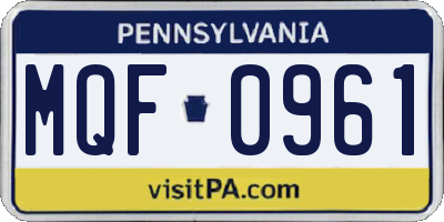 PA license plate MQF0961