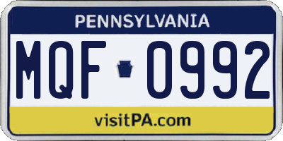 PA license plate MQF0992