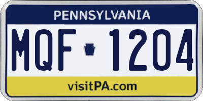 PA license plate MQF1204