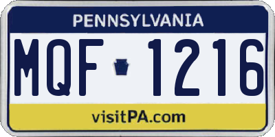 PA license plate MQF1216