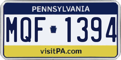 PA license plate MQF1394