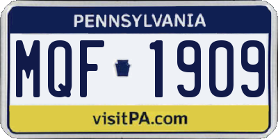PA license plate MQF1909