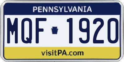 PA license plate MQF1920