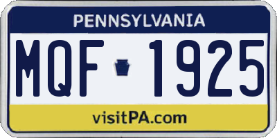 PA license plate MQF1925