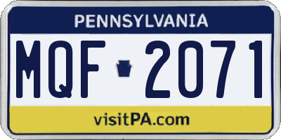 PA license plate MQF2071