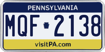 PA license plate MQF2138
