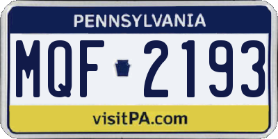PA license plate MQF2193
