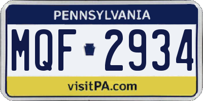 PA license plate MQF2934