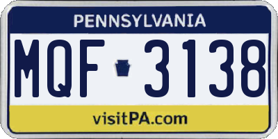 PA license plate MQF3138
