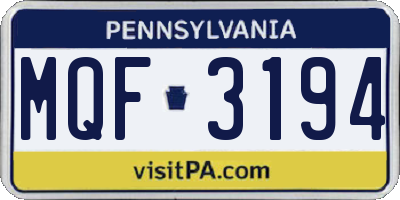 PA license plate MQF3194