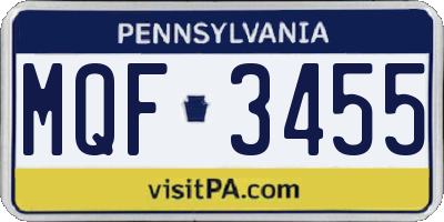 PA license plate MQF3455