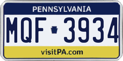PA license plate MQF3934