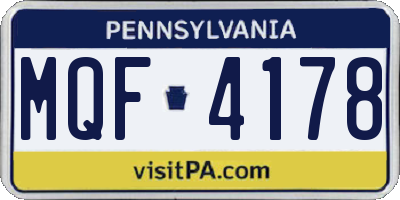 PA license plate MQF4178