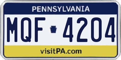 PA license plate MQF4204