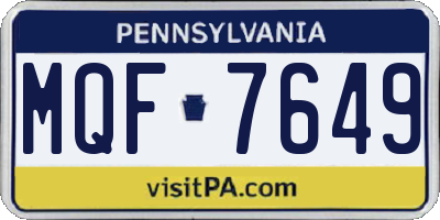 PA license plate MQF7649