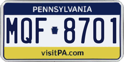 PA license plate MQF8701