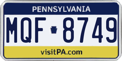 PA license plate MQF8749