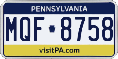 PA license plate MQF8758