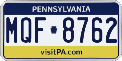 PA license plate MQF8762