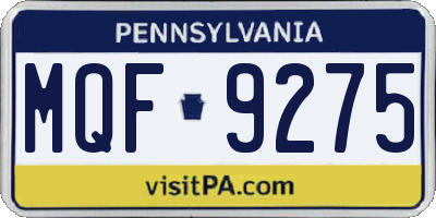PA license plate MQF9275