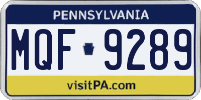 PA license plate MQF9289