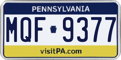 PA license plate MQF9377