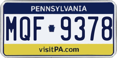 PA license plate MQF9378