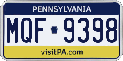 PA license plate MQF9398