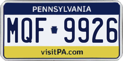 PA license plate MQF9926