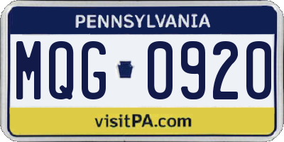 PA license plate MQG0920