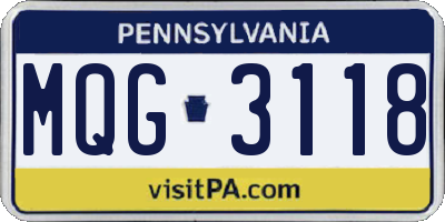 PA license plate MQG3118