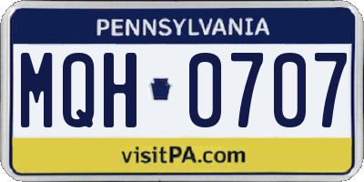 PA license plate MQH0707